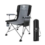 Toby's Camping Chair-08 Folding Heavy-Duty Quad Outdoor Large Chairs Support 330 lbs High Back Padded Thicken Oxford with Armrests Cup Holder Carry Bag for Outside (Grey)