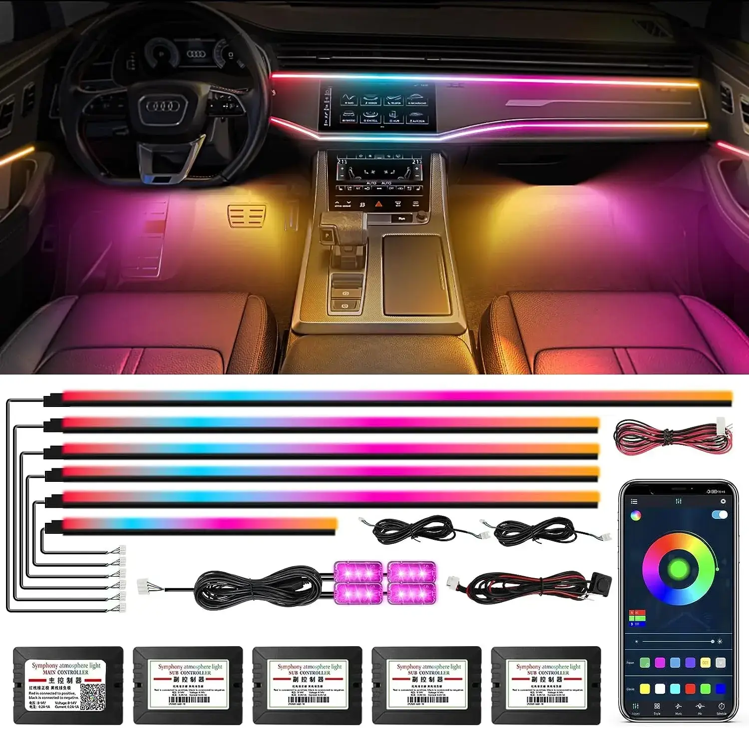 1-9-1-1.webp Toby's Dream color Acrylic Interior Car LED Strip 10 in 1 Light with Wireless APP RGB LEDs Fiber Optic Ambient Lighting Kits 16 Million Colors Sound Active Function Car Neon Lights - Image 1