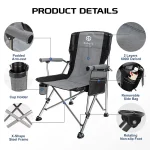 Toby's Camping Chair-08 Folding Heavy-Duty Quad Outdoor Large Chairs Support 330 lbs High Back Padded Thicken Oxford with Armrests Cup Holder Carry Bag for Outside (Grey) - Image 4