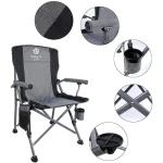 Toby's Camping Chair-08 Folding Heavy-Duty Quad Outdoor Large Chairs Support 330 lbs High Back Padded Thicken Oxford with Armrests Cup Holder Carry Bag for Outside (Grey) - Image 8