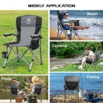 Toby's Camping Chair-08 Folding Heavy-Duty Quad Outdoor Large Chairs Support 330 lbs High Back Padded Thicken Oxford with Armrests Cup Holder Carry Bag for Outside (Grey) - Image 2