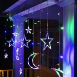 Star Moon String Lights Curtain Style Led Decor Light 8 Lighting Modes Waterproof Twinkle Fairy Light for Backyard Festivals (RGB)