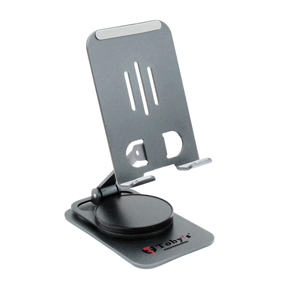K6-Phone-Holder-Grey-Tobysouq-1.webp Toby's New Desktop Mobile Phone Tablet Holder Stand Rotatable Aluminum Alloy Cellphone Bracket - Grey - Image 1